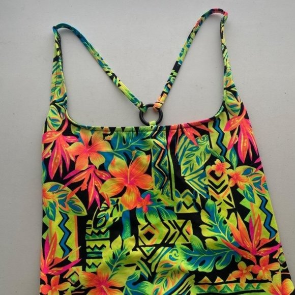 Vintage 90s? Carabella Neon Retro Floral One Piece Swim Suit - Picture 2 of 10